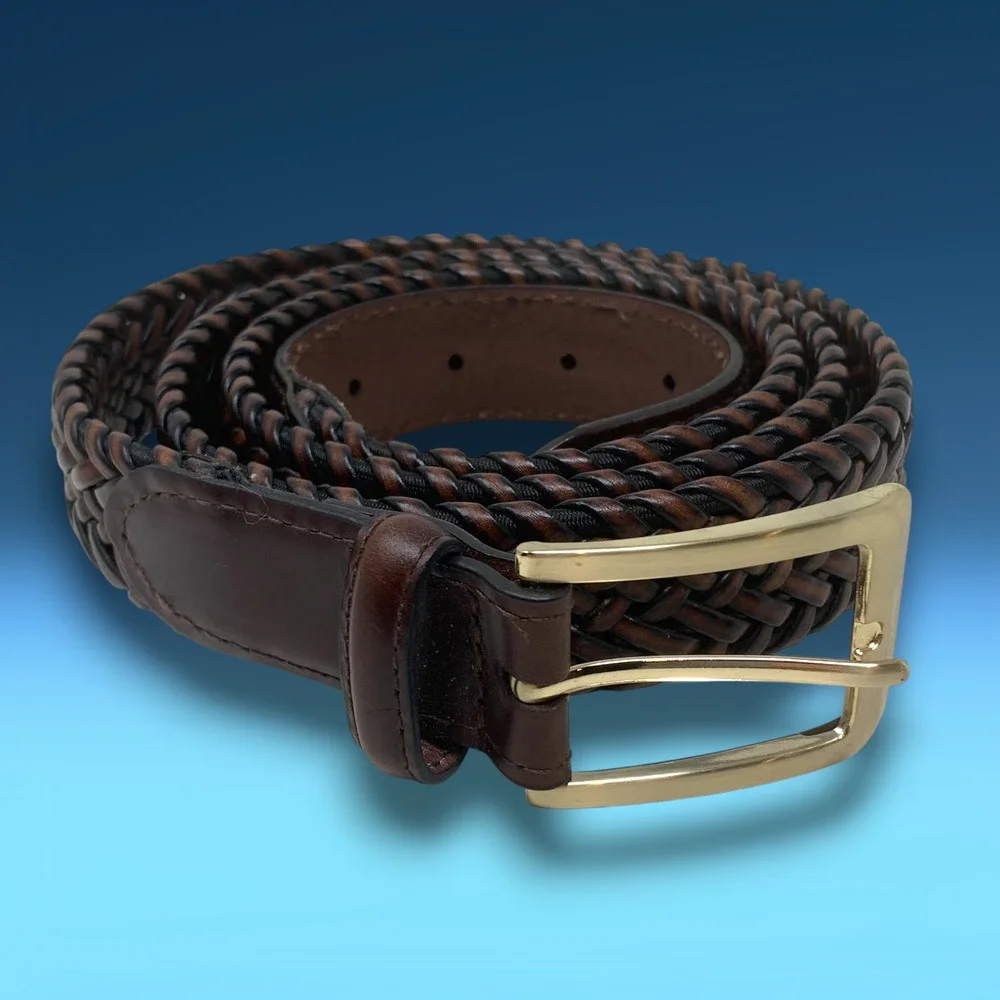 Brown Braided Leather/Bonded Leather Dress Belt Basketweave Men's Sz 50